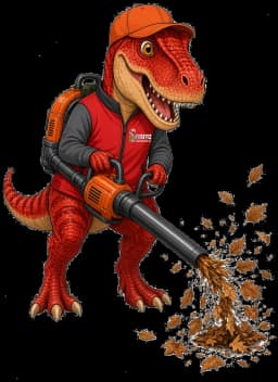 Sua-Rex, Suarez Lawn Services mascot, blowing the driveway