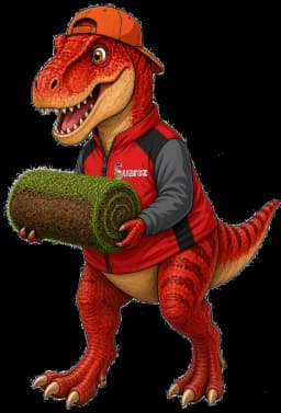 Sua-Rex, Suarez Lawn Services mascot, carrying sod